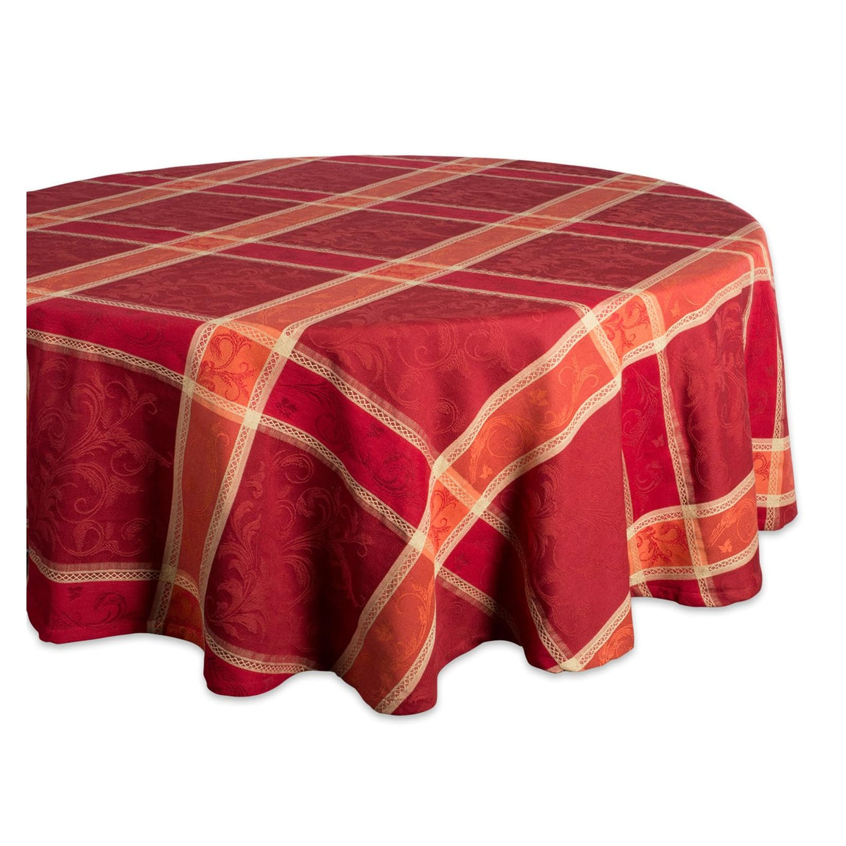 DII Tablecloth, 70" (Round), Burnt Orange Pumpkin Vine