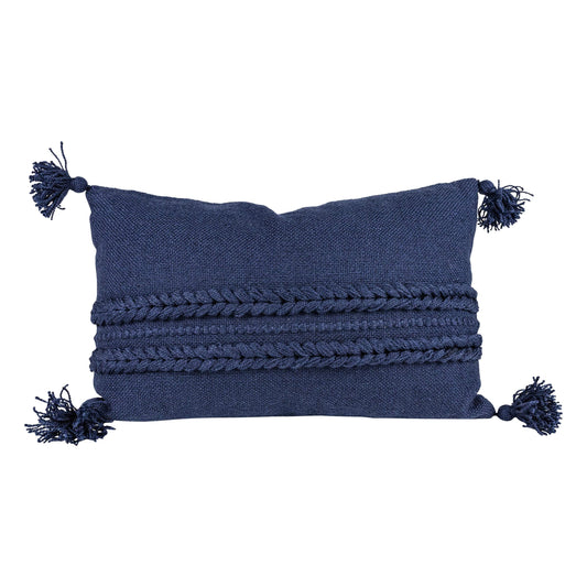 Foreside Home & Garden Navy Braided Stripes 14X22 Hand Woven Filled Outdoor Pillow