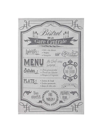 Coucke French Cotton Jacquard Towel, Au Menu Creme, 20-Inches by 30-Inches, Black and Cream