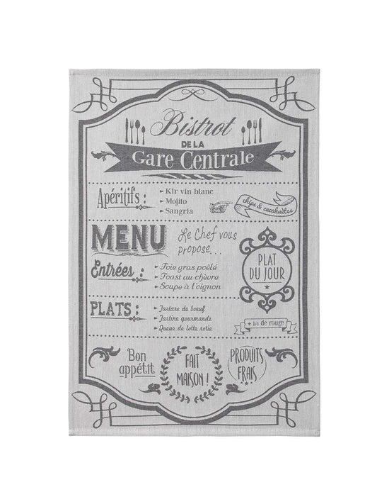 Coucke French Cotton Jacquard Towel, Au Menu Creme, 20-Inches by 30-Inches, Black and Cream