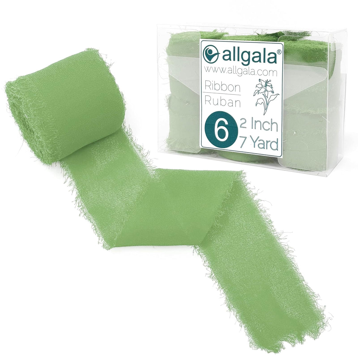 allgala Decorative Ribbon Trim, 6 Roll 2"x7yd, Sage Green