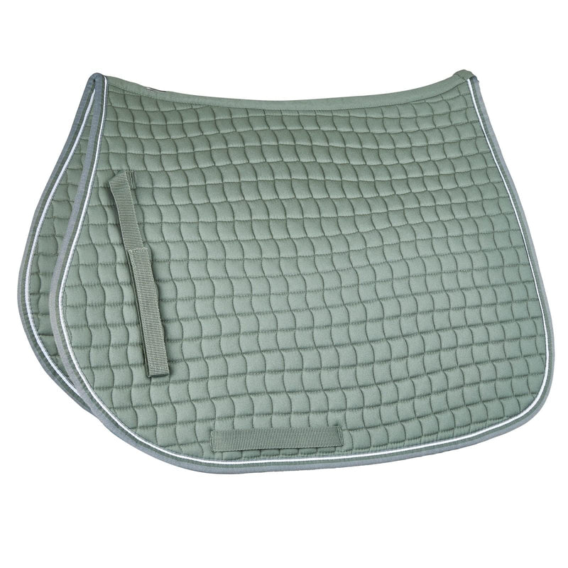 HORZE Adepto Padded All Purpose Quilted Equestrian Saddle Pad for Horses with Two-Tone Trim - Beetle Khaki Green - Horse