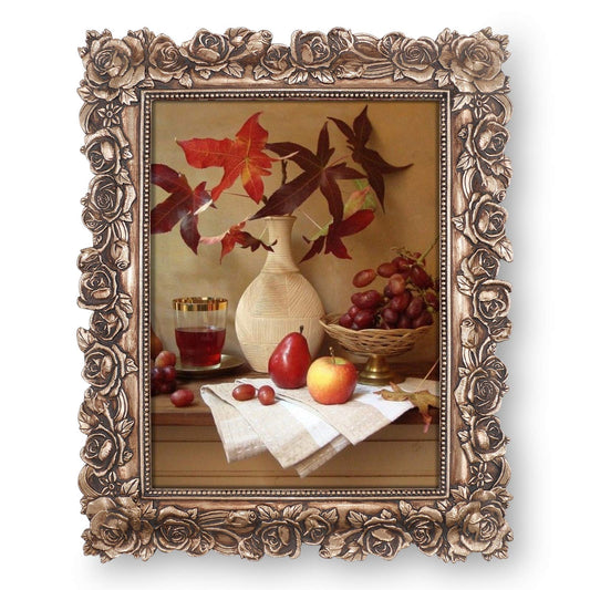 SIMON'S SHOP 5x7 Picture Frames Wall and Tabletop Photo Frames with Rose Flower and Buds Carvings, Vintage Home Decor (Copper)