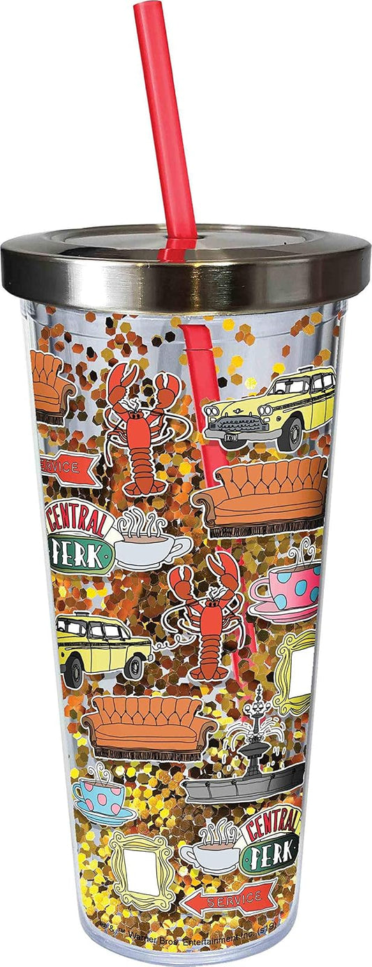 Spoontiques 21351 Friends Glitter Cup w/Straw, 20 oz, Multicolored