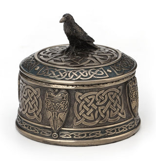 Veronese Design 4 Inch Raven Celtic Knot Pattern Round Trinket Box Cold Cast Resin Bronze Finish Home Decor