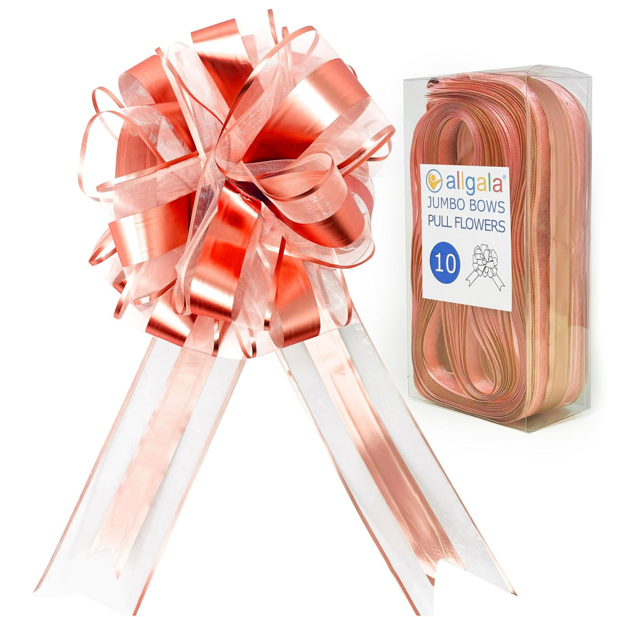 allgala Decorative Ribbon Trim, 8 Inch Jumbo (Pack of 10), Rose Gold