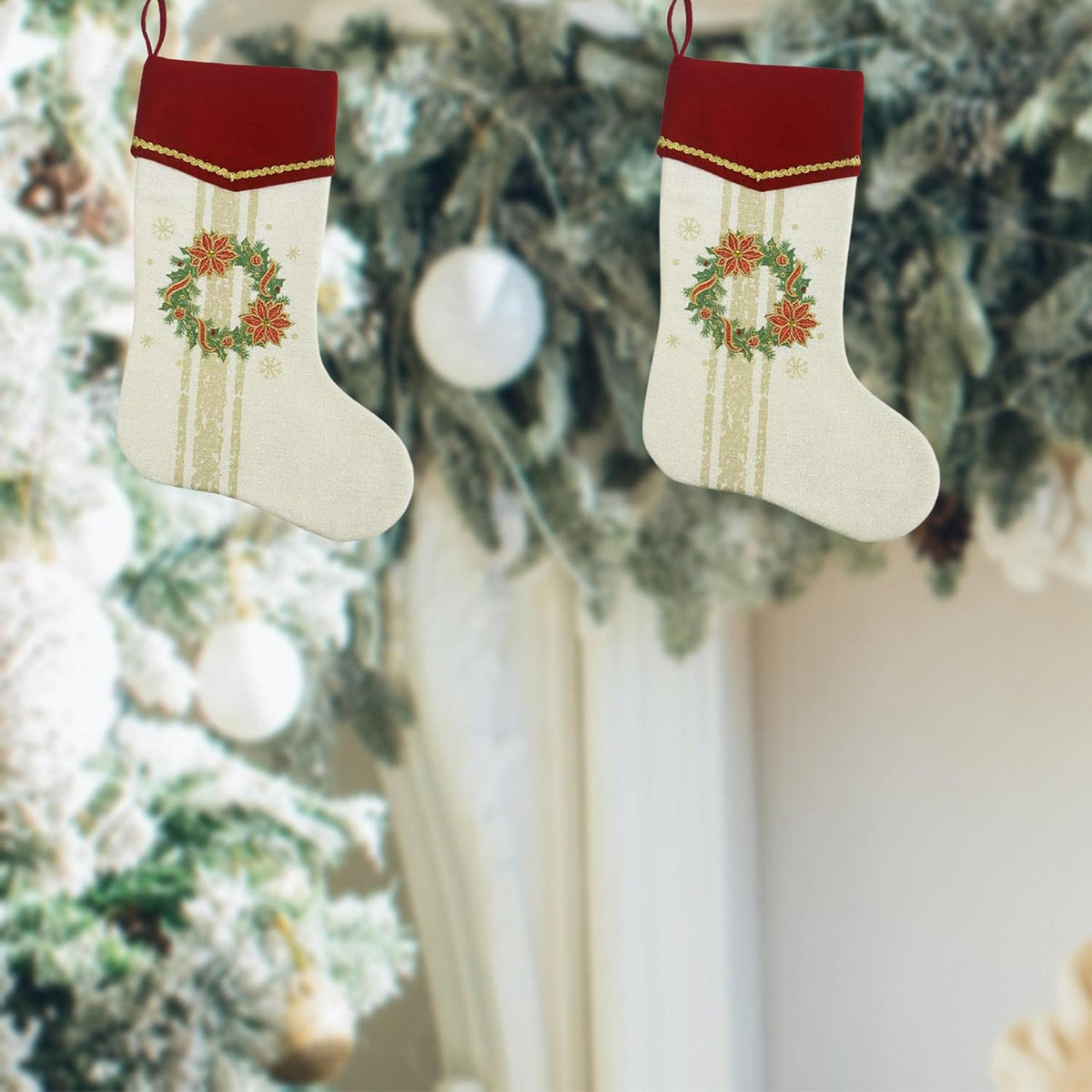 Comfy Hour Winter Holiday Home Collection 18"x11" Christmas Wreath Snowflake Stocking, Polyester