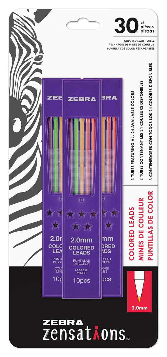 Zebra Pen Pen Zebra Pen Zensations Mechanical Colored Pencil Lead Refill, 2.0mm Point Size, Assorted Colored Lead, 30-Count