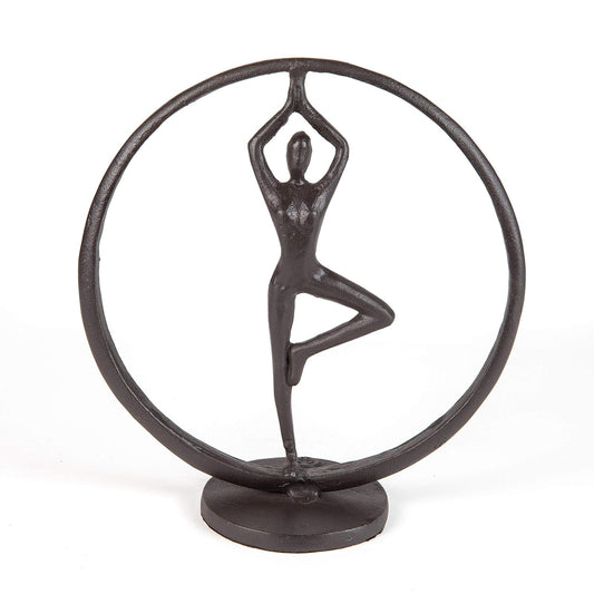 Danya B. Yoga Tree Circle Cast Iron Sculpture Modern Art Shelf D√©cor and Gift for Yoga and Meditation Lovers for Home Office, Yoga Studio or Home Decoration Statement Piece