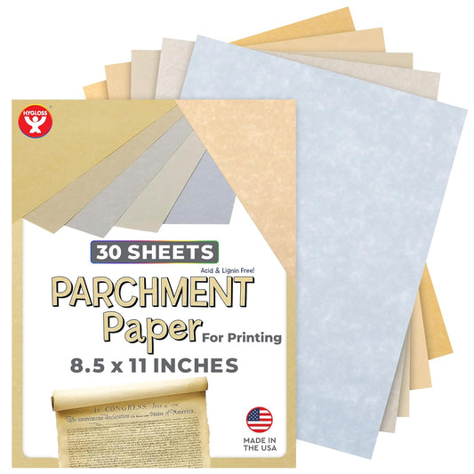 Hygloss Products Craft Parchment Paper Sheets - Printer Friendly - Great for Arts and Crafts - Made in the USA - 8-1/2 x 11 Inches - 30 Pack