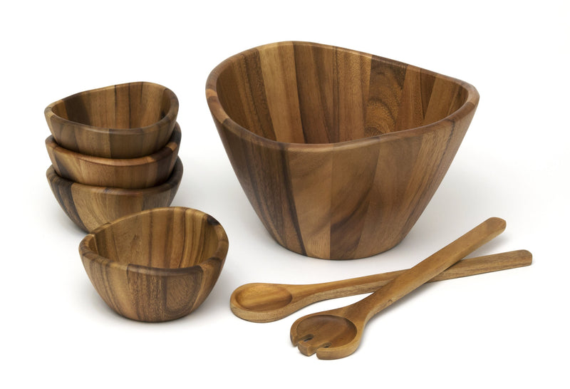 Lipper International 1174-7 Acacia Wave Bowl Set with Servers