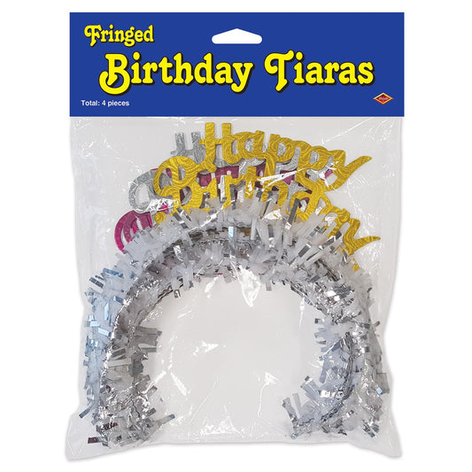 Beistle 4 Piece Happy Birthday Tiaras With Fringe ‚Äö√Ñ√¨ Celebration Headband Crown