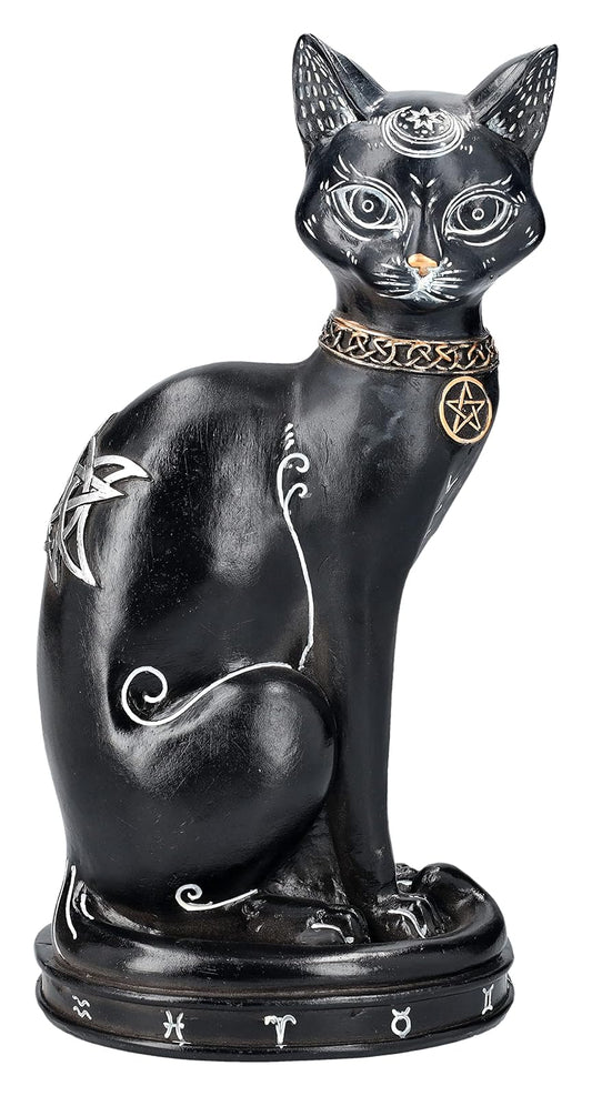 Pacific Trading Giftware Stylized Zodiac Cat Figurine with Crescent Moon and Wiccan Charm Accents 12‚Äù Tall