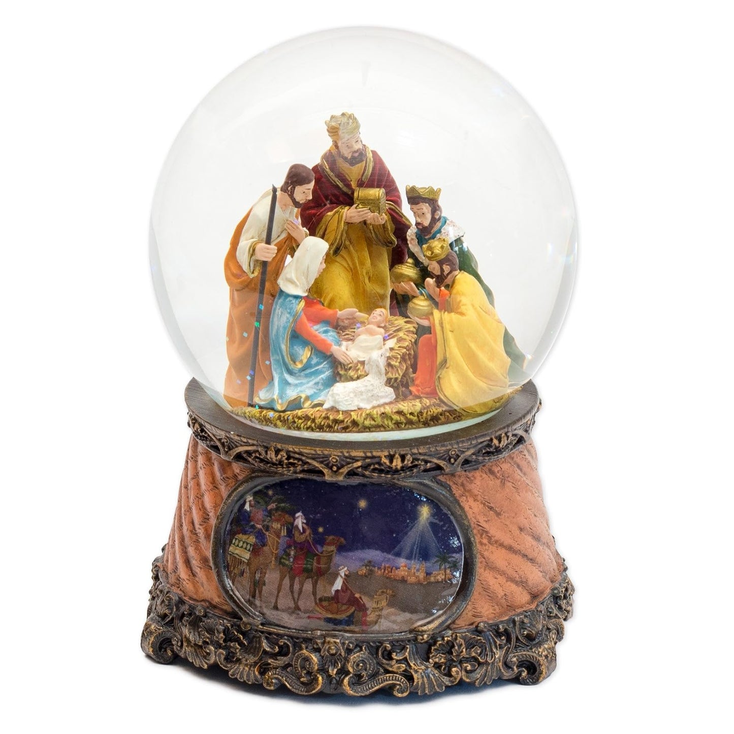 Roman Three Kings Nativity Scene 6 Inch Musical Glitter Dome Plays Tune Little Drummer Boy
