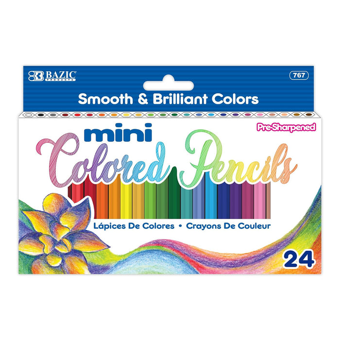 BAZIC 24 Mini Color Pencil, Assorted Colors Pencils Set, Smooth Soft Core, Ideal Coloring Drawing for Painting Coloring Sketching Doodling, for Artists School Kids Art Class Activities, 1-Pack