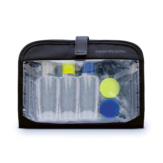 Travelon Wet Dry 1 Quart Bag with Plastic Bottles, Black, One Size
