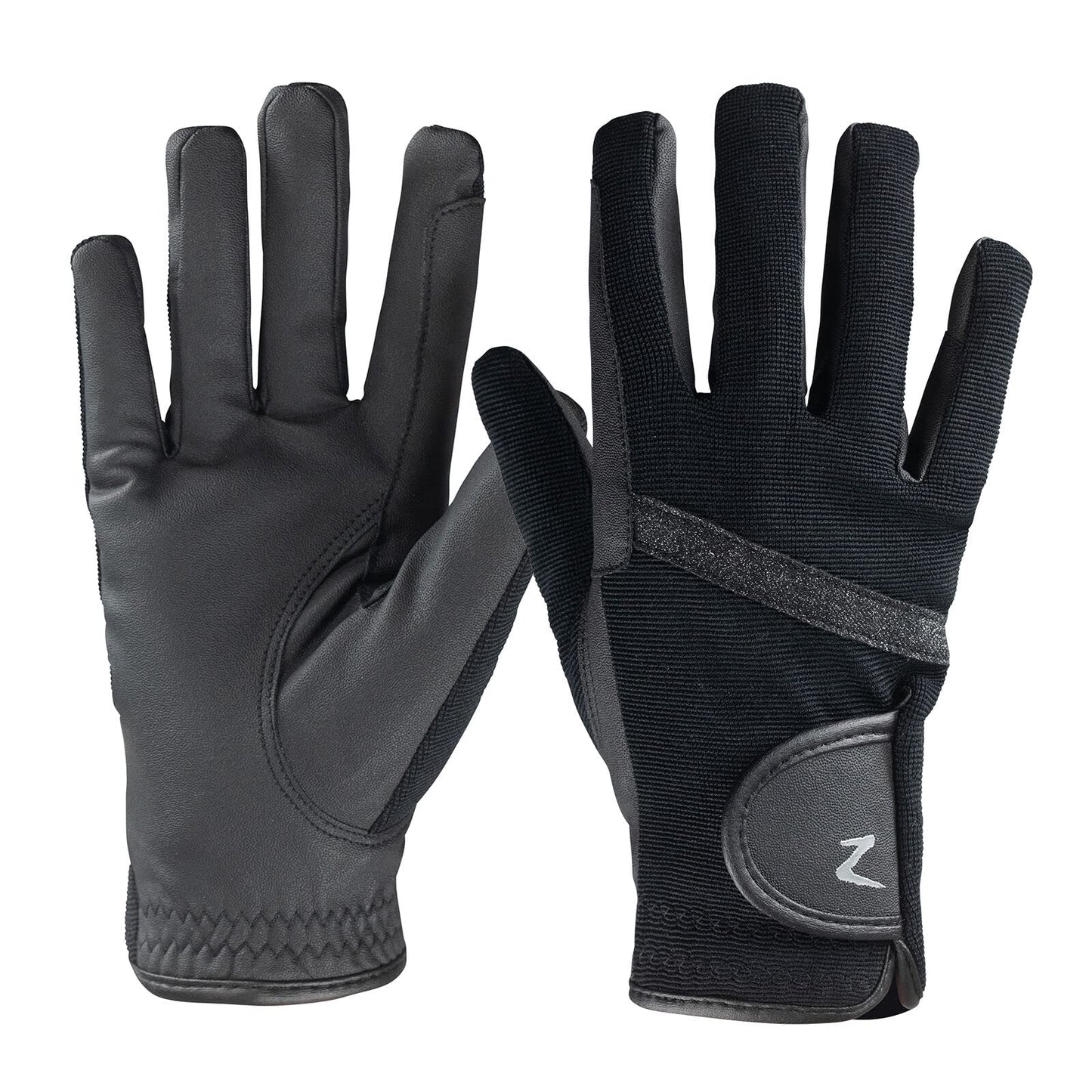 HORZE Women's Equestrian Winter Horse Riding Gloves with Adjustable Cuff and PU Leather Grip - Black - 9