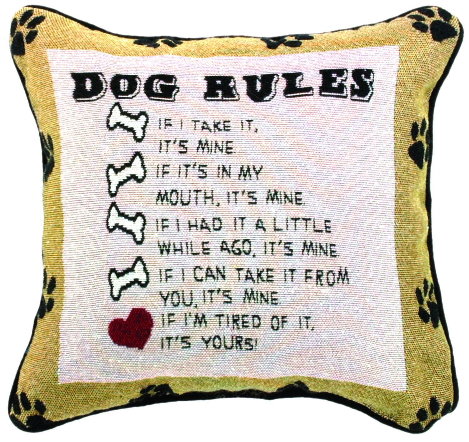 Manual Dog Rules Pillow, 12-1/2-Inch Square