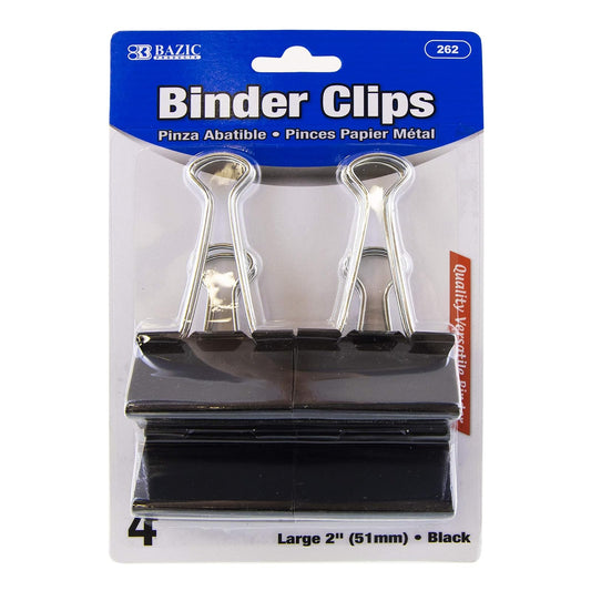 BAZIC Large 2" (51mm) Black Binder Clip (4/Pack)