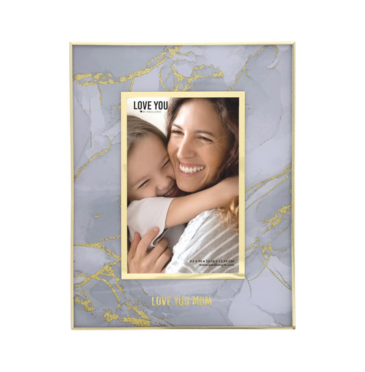 Pavilion - Love You Mom - 4" x 6" Vertical Portrait Gray Gold Marble Picture Photo Holder Memory Frame Mother Mama Wife Mommy Gift From Daughter Son Kids Present