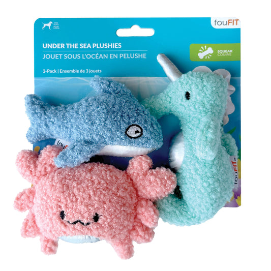 foufouBRAND Shark, Seahorse and Crab Under The Sea Pet Toy, Set of 3, Pet Accessories