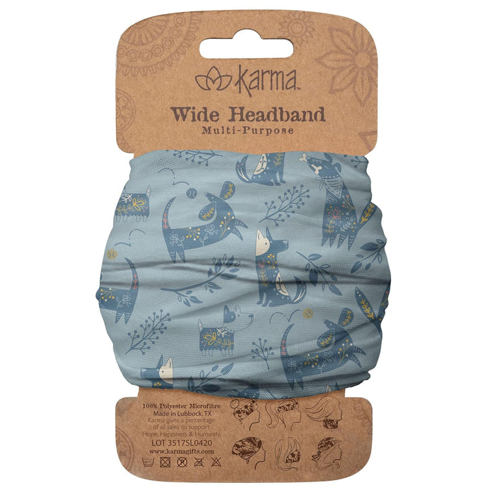 Karma Blue Dog Headband for Women - Wide - Fabric Headband and Stretchy Hair Scarf - Blue (KA2001)