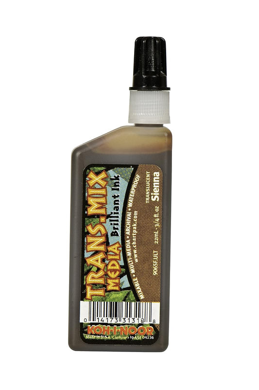 Chartpak Koh-I-Noor Translucent Mix Media Pigment-Based Drawing Ink, 0.75 Oz. Bottle, Raw Sienna (9065F.SIE)