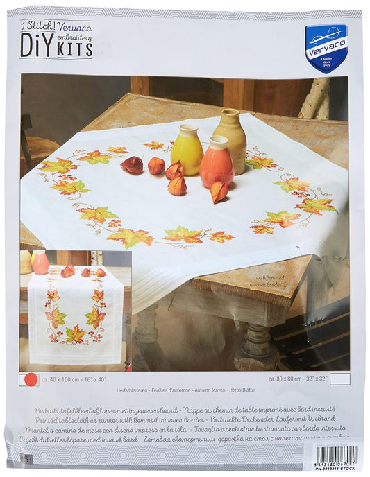 Vervaco Autumn Leaves Table Runner Stamped Embroidery Kit