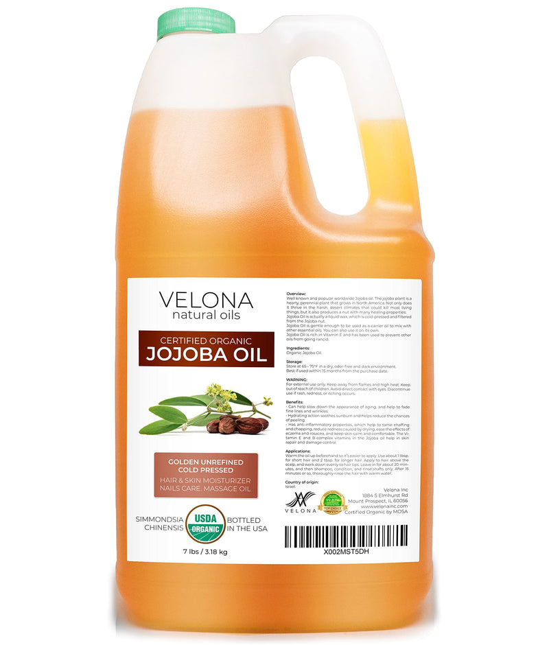 velona Jojoba Oil USDA Certified Organic - 112 oz | 100% Pure and Natural Carrier Oil| Golden, Unrefined, Cold Pressed, Hexane Free