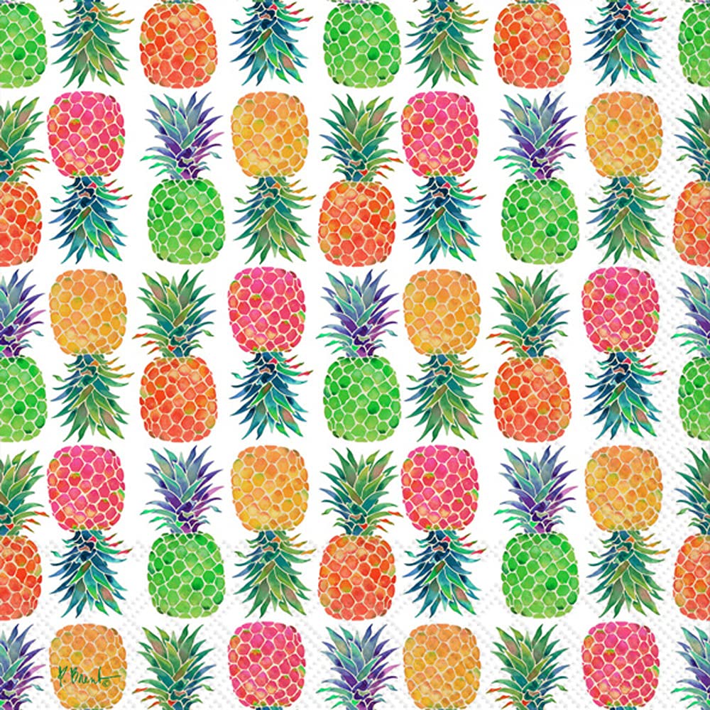 Boston International IHR 3-Ply Paper Napkins, 20-Count Cocktail Size, Tahiti Pineapple Repeat