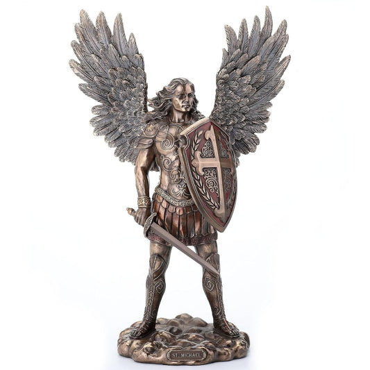 Unicorn Studio VERONESE Resin Statues St. Michael The Archangel in Battle Gear Bronze Finish Statue 10.5 X 13.75 X 4.5 Inches Bronze