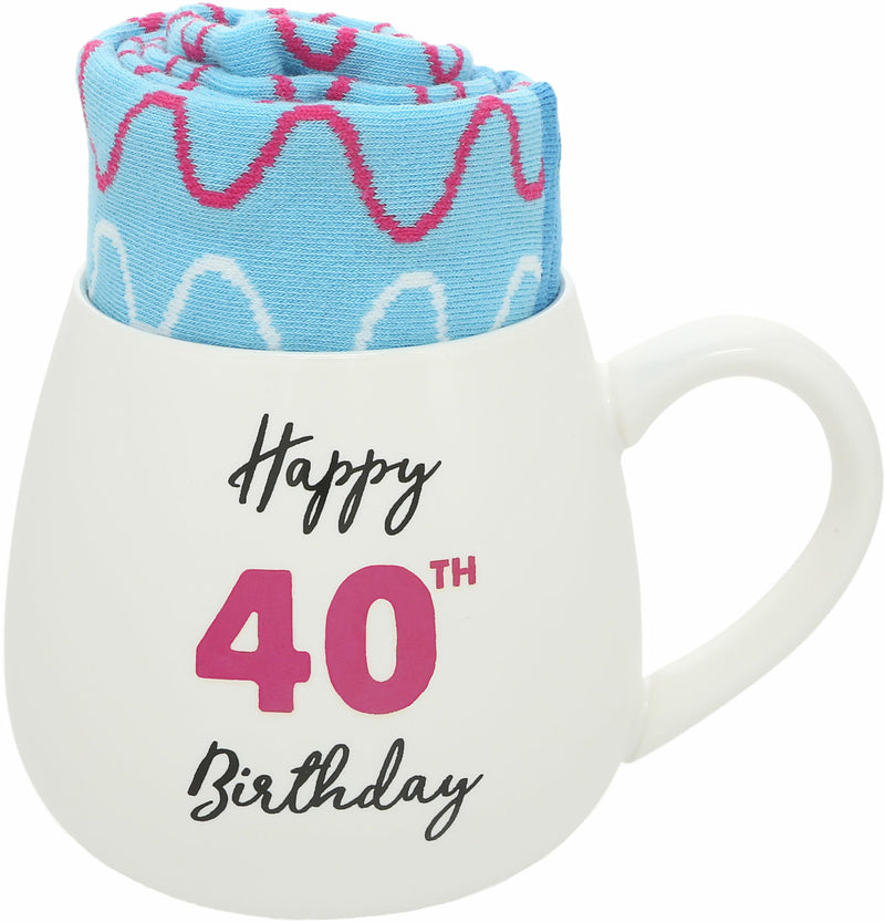 Pavilion - Happy 40th Birthday - 15.5 Oz Coffee Mug Tea Cup With Crew Socks Party Supplies Birthday Decorations