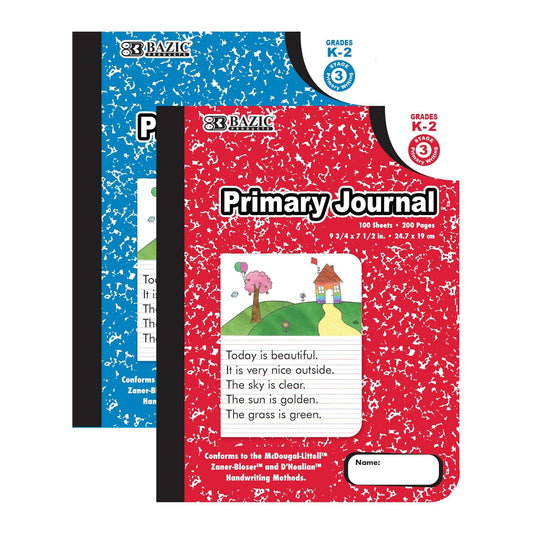 BAZIC Primary Journal 100 Sheet Marble Composition Book, Pre School 1 Grade 2 Grade Comp Books Notebook, for Kids Toddler Student Learning Drawing, 1 Unit