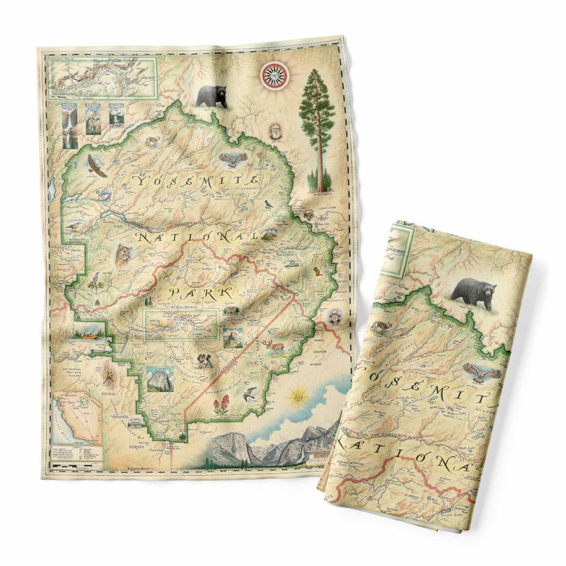 Xplorer Maps Yosemite National Park Map Decorative Flour Sack Kitchen Tea Towel - 100% Cotton - 18" x 24"