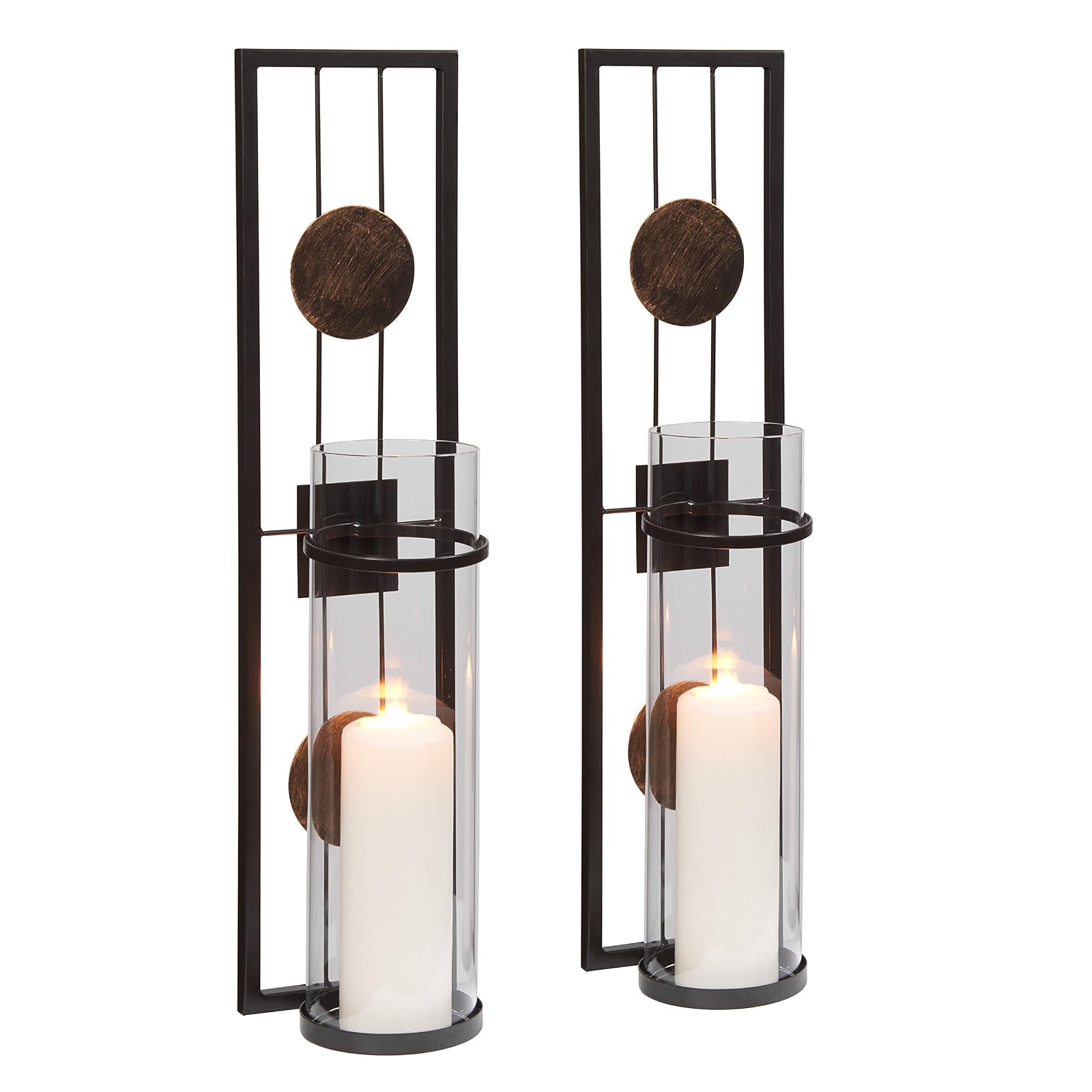Danya B. QBA737 Modern Floating Decorative Metal Medallion Pillar Candle Sconces ‚Äö√Ñ√¨ Wall Mount ‚Äö√Ñ√¨ Easy to Hang - Set of 2