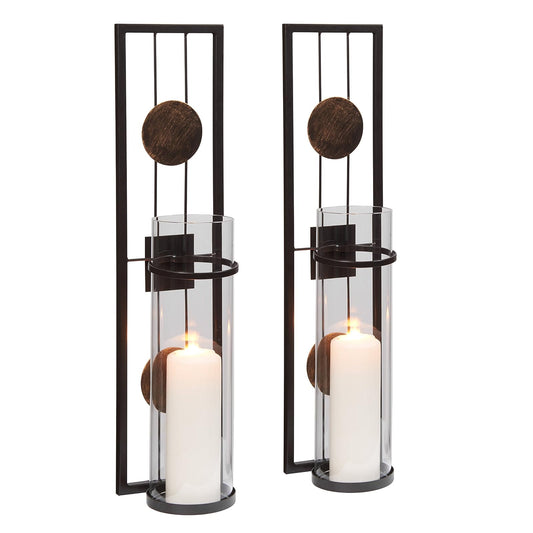 Danya B. QBA737 Modern Floating Decorative Metal Medallion Pillar Candle Sconces ‚Äö√Ñ√¨ Wall Mount ‚Äö√Ñ√¨ Easy to Hang - Set of 2