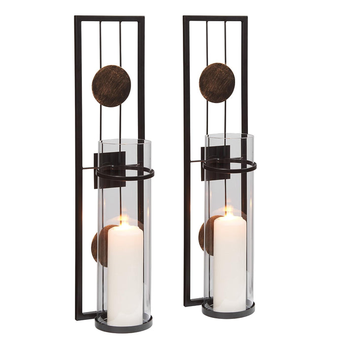 Danya B. QBA737 Modern Floating Decorative Metal Medallion Pillar Candle Sconces ‚Äö√Ñ√¨ Wall Mount ‚Äö√Ñ√¨ Easy to Hang - Set of 2