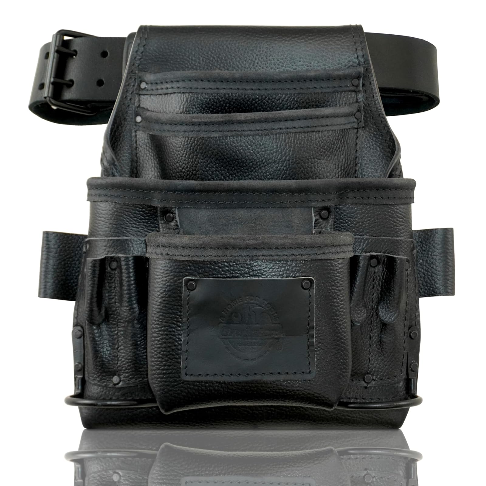 Graintex ST2870 :: 10 Pocket Nail & Tool Pouch Rugged Black Color Top Grain Leather with 2” Leather Belt for Framers, Constructors, Electricians, Plumbers, Handyman