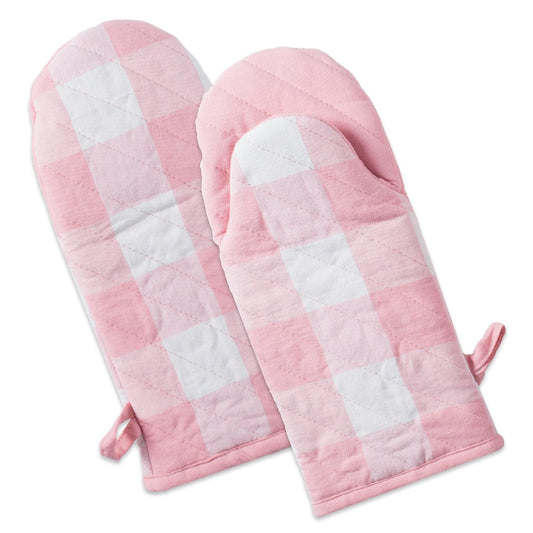 DII Design Heat Resistant Pink Buffalon Check Oven Mitt (Set of 2), Pink and White Buffalo Check