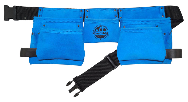 Graintex DS2125 11 Pocket Work Apron Blue Color Suede Leather with 2” Webbing Belt, 2 Hammer Holder Loops for Constructors, Electricians, Plumbers, Handymen