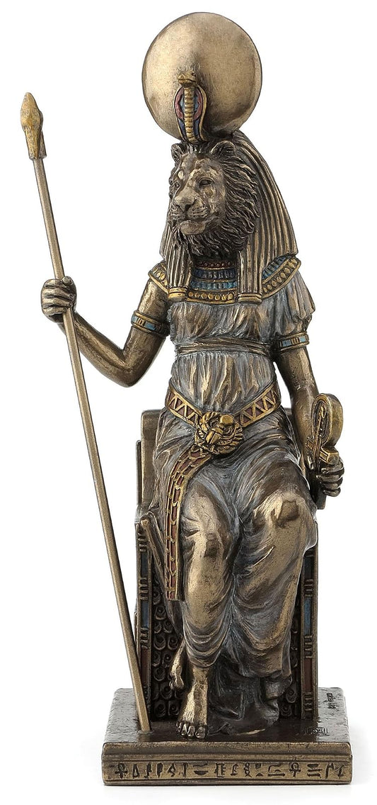 Unicorn Studio US 8.25 Inch Egyptian Sitting Sekhmet Cold Cast Bronze Sculpture Figurine