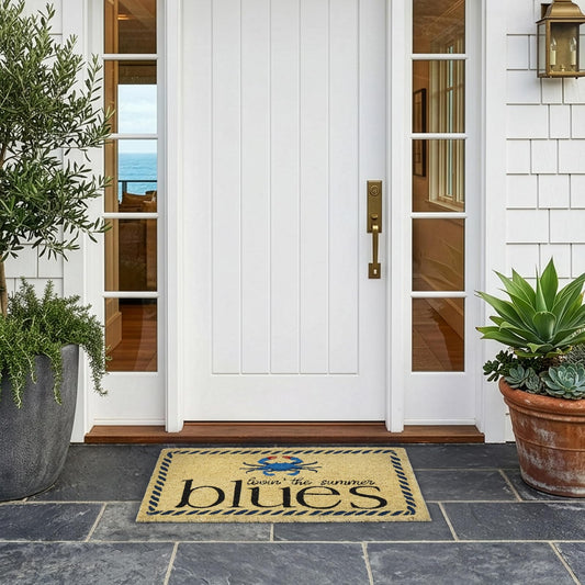 Larry Traverso Summer Blues Crab 100% Coir Doormat, 18 x 30 inches, Naturally Durable, PVC-Backing, Sustainable