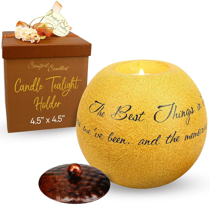Comfort Candles The Best Things in Life by Pavilion Includes Tea Light Candle, 4-1/2-Inch Round, Sentimental Saying