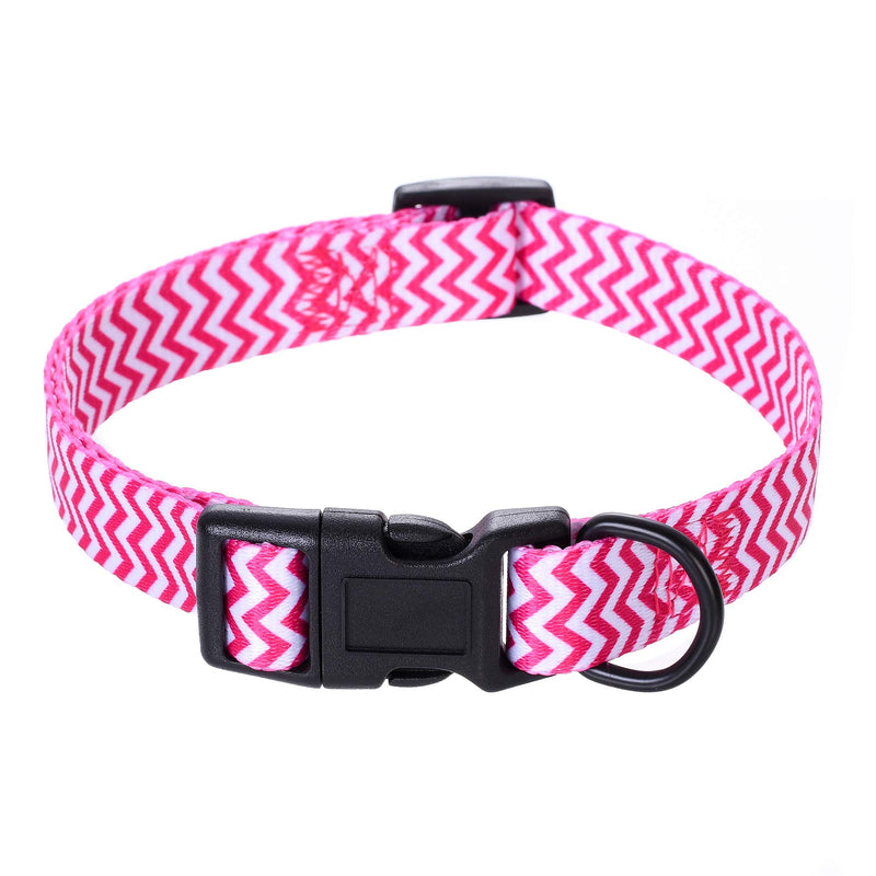 Mile High Life Dog Collar | Cute Puppy Collars | Lightweight Girl Dog Collar | Soft Boy Dog Collars | w Geometric Ocean Wavy Pattern (Pink, Large)