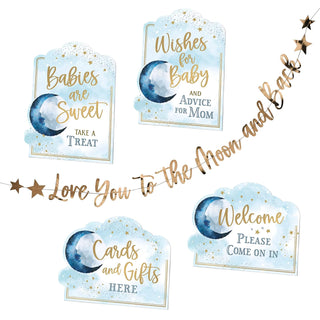Blue Sky Clayworks Lillian Rose"Love You to The Moon and Back" Baby Shower Decoration Signs and Bunting,Blue