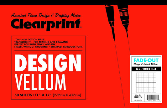 Chartpak Clearprint Vellum Pad with 4x4 Fade-Out Grid, 11x17 Inches, 16 LB, 60 GSM, 1000H 100% Cotton, 50 Translucent White Sheets, 1 Each (10004416)