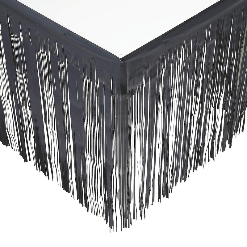 Black Metallic Fringe Table Skirt - Party Supplies - 1 Piece