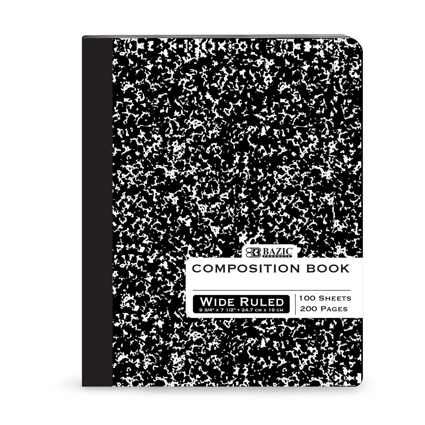 BAZIC Wide Ruled 100 Sheets Black Marble Composition Book, Hardcover Comp Books, Writing Journal Notebook with Lined Paper, Home School Office Supplies, Student Class Schedule, 1-Pack