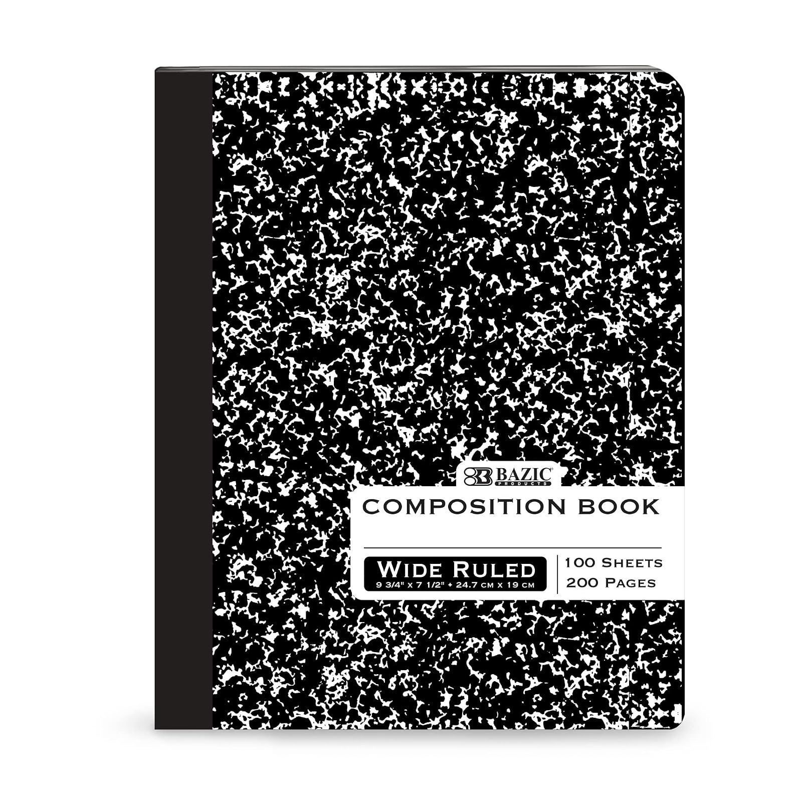 BAZIC Wide Ruled 100 Sheets Black Marble Composition Book, Hardcover Comp Books, Writing Journal Notebook with Lined Paper, Home School Office Supplies, Student Class Schedule, 1-Pack