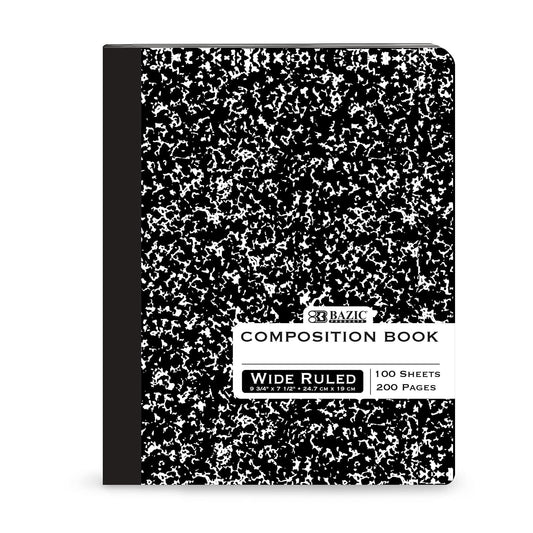 BAZIC Wide Ruled 100 Sheets Black Marble Composition Book, Hardcover Comp Books, Writing Journal Notebook with Lined Paper, Home School Office Supplies, Student Class Schedule, 1-Pack